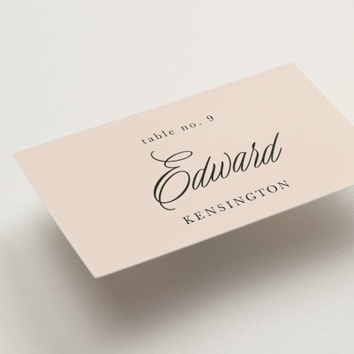 This is a almond wedding place cards with standard by Morgan Kendall called arboretum printing on signature in placecard