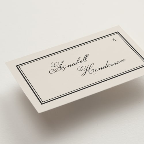 This is a tuxedo wedding place cards with standard by Kelly Watkins called emerson printing on signature in placecard