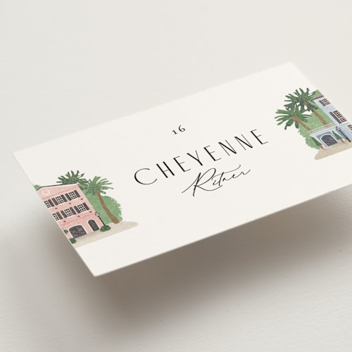 This is a lily wedding place cards with standard by Jennifer Wick called east bay street printing on signature in placecard