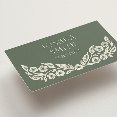 This is a eucalyptus wedding place cards with standard by Katharine Watson called floral diamond printing on signature in placecard