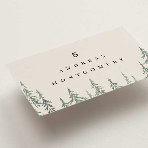 This is a forest wedding place cards with standard by Petra Kern called paradise printing on signature in placecard