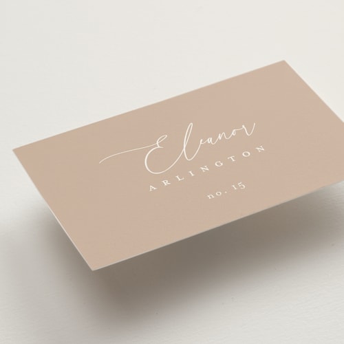 This is a dusty rose wedding place cards with standard by Kelly Schmidt called ophelia printing on signature in placecard