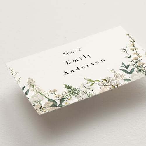 This is a opal wedding place cards with standard by Susan Moyal called lilac bloom printing on signature in placecard