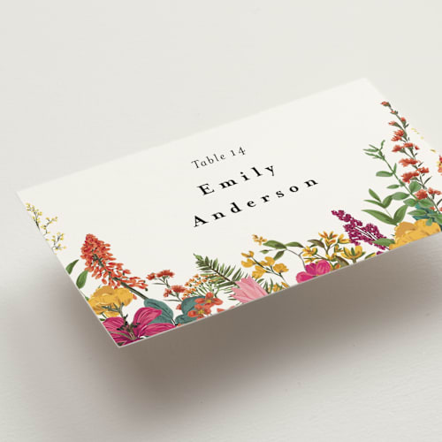 This is a tropical wedding place cards with standard by Susan Moyal called lilac bloom printing on signature in placecard