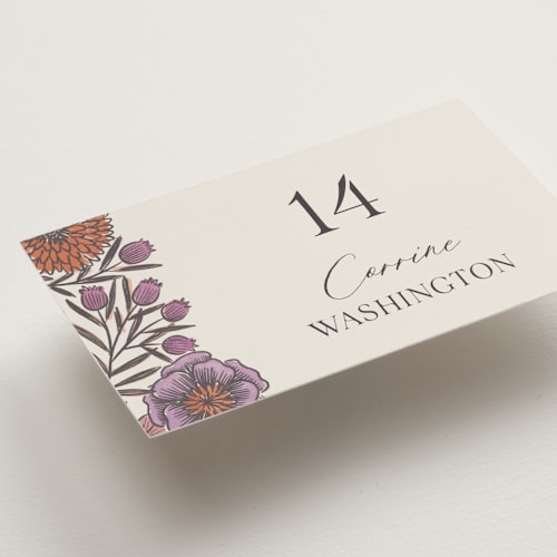 This is a sangria wedding place cards with standard by Jen Owens called fleur printing on signature in placecard