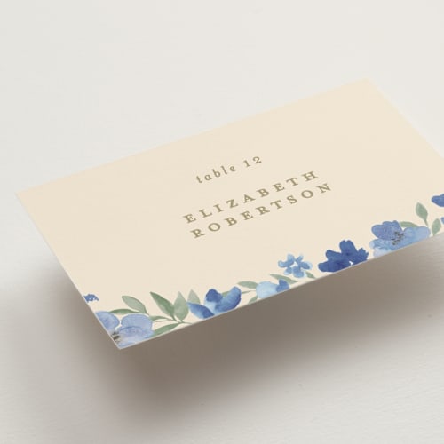 This is a blueberry wedding place cards with standard by Creo Study called nilgiri printing on signature in placecard