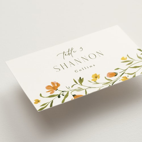 This is a citrine wedding place cards with standard by Everett Paper Goods called sweeping meadow printing on signature in placecard