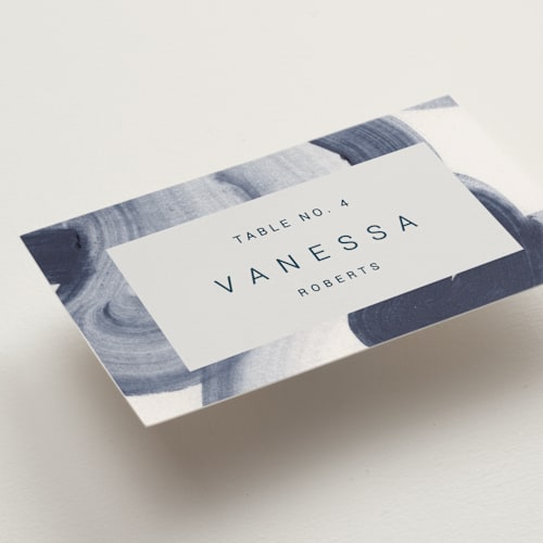 This is a ocean wedding place cards with standard by Sumak Studio called meanders printing on signature in placecard