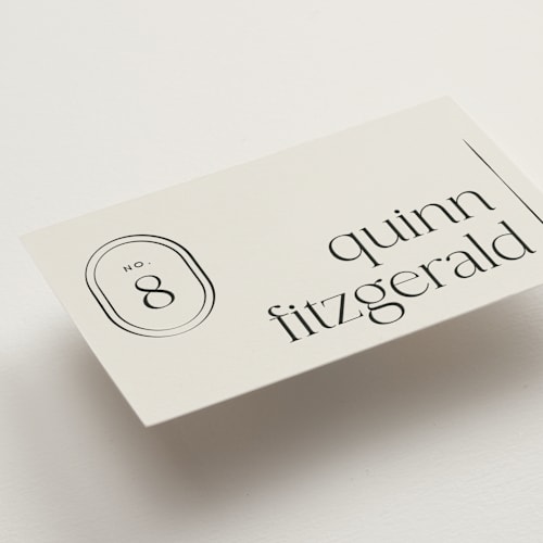 This is a latte wedding place cards with standard by Jackie Crawford called modern monogram printing on signature in placecard