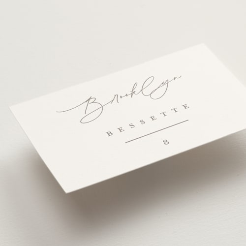 This is a latte wedding place cards with standard by Kristie Kern called the hudson printing on signature in placecard