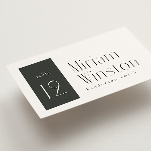 This is a tuxedo wedding place cards with standard by Ana de Sousa called wedding editorial printing on signature in placecard