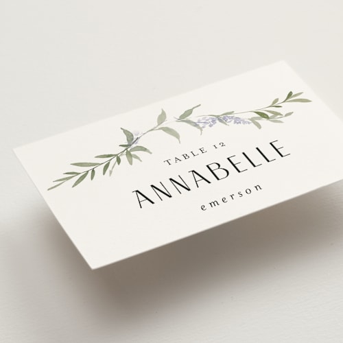 This is a lavender wedding place cards with standard by Design Lotus called enchanted evening printing on signature in placecard