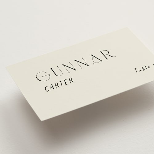 This is a onyx wedding place cards with standard by Alaina Cherup called la graine printing on signature in placecard
