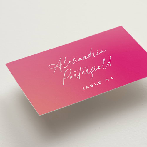 This is a fruit punch wedding place cards with standard by Ashley DeMeyere called pop romance printing on signature in placecard
