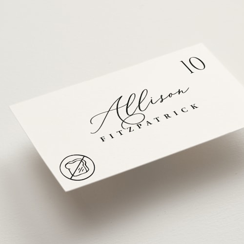This is a ink wedding place cards with standard by Hooray Creative called chic script printing on signature in placecard