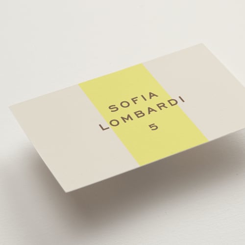 This is a limone wedding place cards with standard by Megan Davis called campania printing on signature in placecard