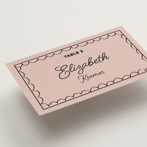 This is a leather wedding place cards with standard by Helena Vitto called crazy little thing called love printing on signature in placecard