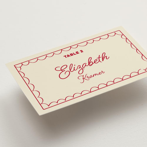 This is a strawberry wedding place cards with standard by Helena Vitto called crazy little thing called love printing on signature in placecard