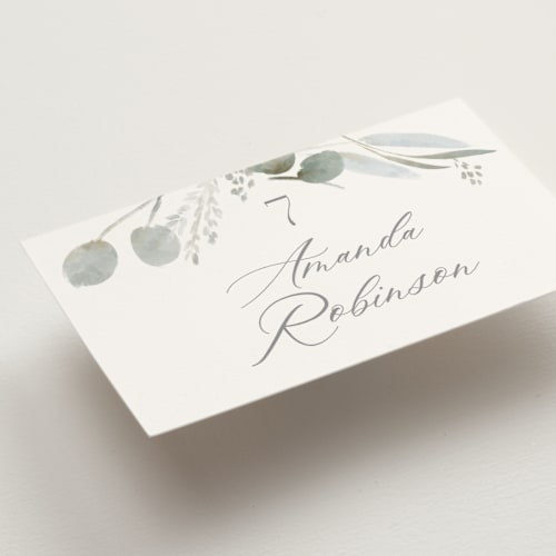 This is a sage wedding place cards with standard by Petra Kern called amorino printing on signature in placecard