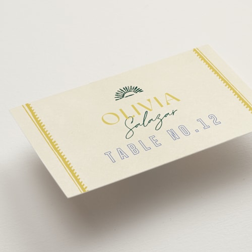 This is a island citrus wedding place cards with standard by Pixel and Hank called coastal drift printing on signature in placecard