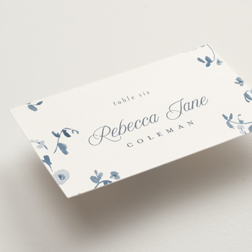 This is a bluebell wedding place cards with standard by Everett Paper Goods called wildflower corners printing on signature in placecard