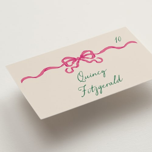 This is a peony wedding place cards with standard by Jackie Crawford called whimsical hand illustrated crest printing on signature in placecard