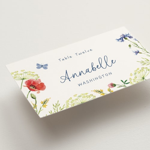 This is a ivory wedding place cards with standard by frau brandt called wildflower romance printing on signature in placecard