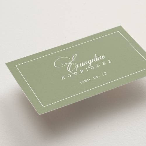 This is a garden wedding place cards with standard by Kelly Schmidt called greenwood printing on signature in placecard