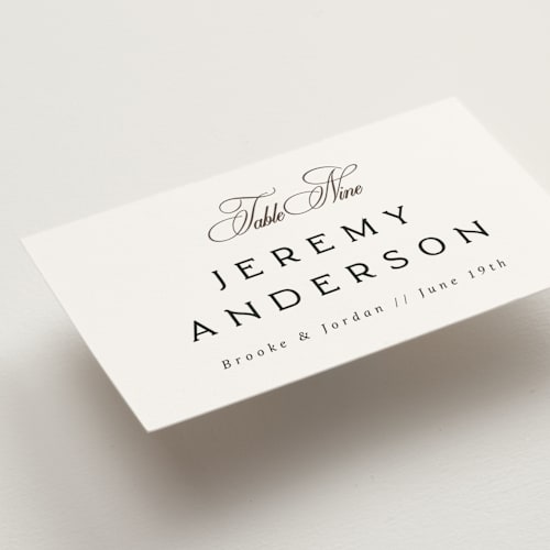 This is a tuxedo wedding place cards with standard by Orasie called side by side printing on signature in placecard