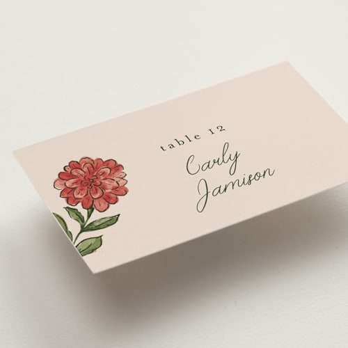 This is a coral fern wedding place cards with standard by Chris Griffith called wedding tapestry printing on signature in placecard
