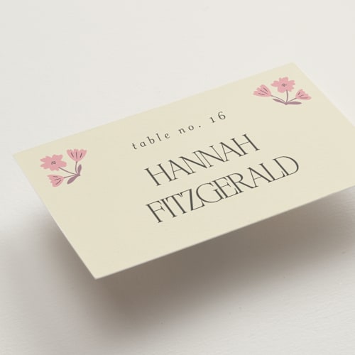 This is a petal wedding place cards with standard by Morgan Kendall called vintage wildflowers printing on signature in placecard