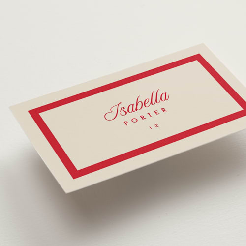 This is a rosso wedding place cards with standard by Kelly Schmidt called coast printing on signature in placecard