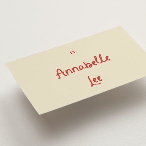 This is a cherry wedding place cards with standard by Ani Somi called big heart wedding printing on signature in placecard