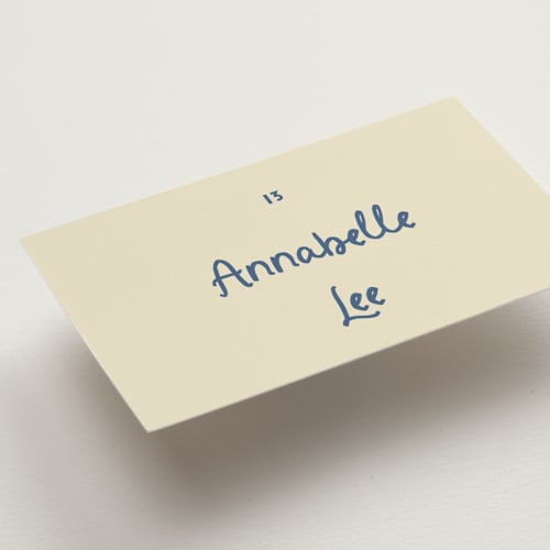 This is a sea wedding place cards with standard by Ani Somi called big heart wedding printing on signature in placecard