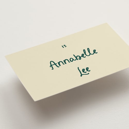 This is a jade wedding place cards with standard by Ani Somi called big heart wedding printing on signature in placecard