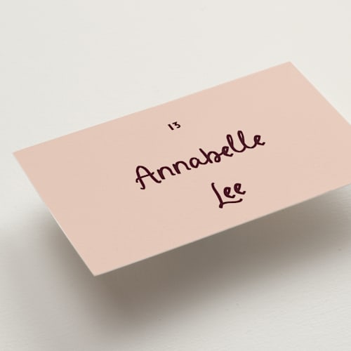 This is a chocolate wedding place cards with standard by Ani Somi called big heart wedding printing on signature in placecard