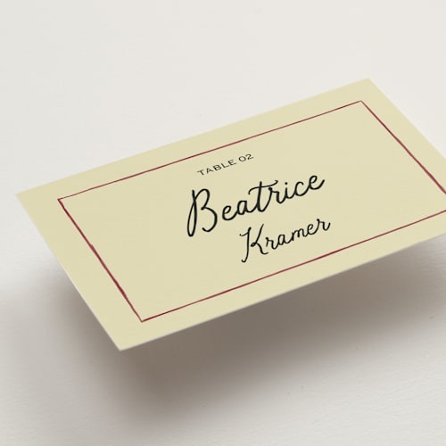 This is a oat wedding place cards with standard by Helena Vitto called love rests in a garden printing on signature in placecard