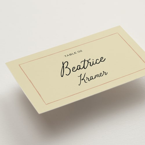 This is a rosebud wedding place cards with standard by Helena Vitto called love rests in a garden printing on signature in placecard