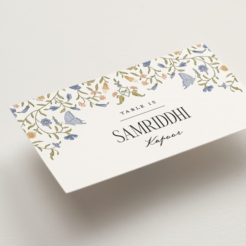 This is a provincial wedding place cards with standard by Jenna Holcomb called tapestry printing on signature in placecard