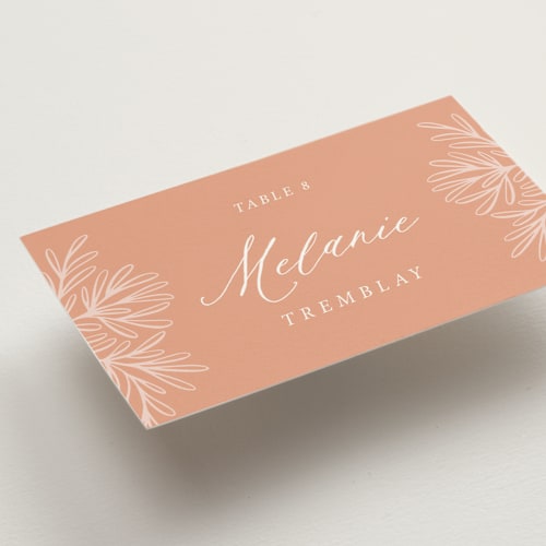This is a terracotta wedding place cards with standard by Kristen Knechtel called fairy forest printing on signature in placecard