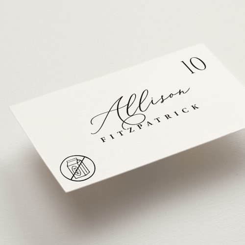 This is a ink wedding place cards with standard by Hooray Creative called chic script printing on signature in placecard