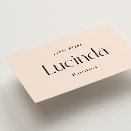This is a blush wedding place cards with standard by Hudson meet Rose called soho printing on signature in placecard