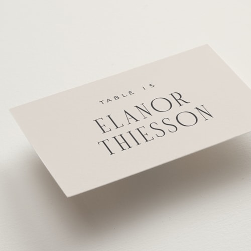 This is a sandstone wedding place cards with standard by Nicole Walsh called close-up printing on signature in placecard