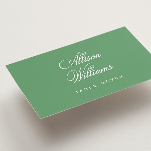 This is a leaf wedding place cards with standard by Jessica Williams called marenza printing on signature in placecard