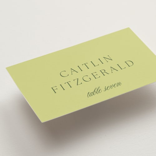 This is a chartreuse wedding place cards with standard by Everett Paper Goods called carlyle printing on signature in placecard