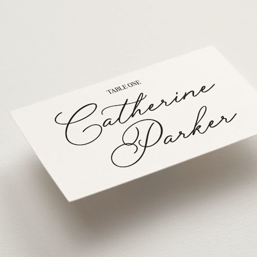 This is a noir wedding place cards with standard by Helena Vitto called elizabeth printing on signature in placecard