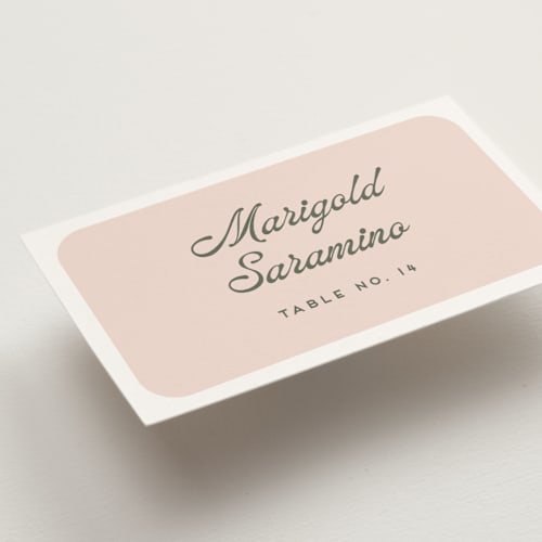 This is a garden wedding place cards with standard by Snow and Ivy called penumbra printing on signature in placecard