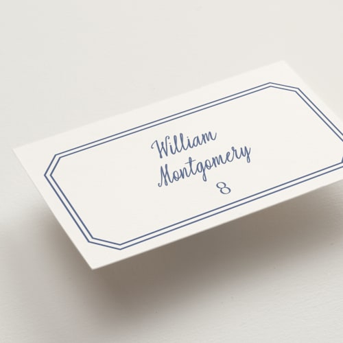 This is a blueberry wedding place cards with standard by Carolyn MacLaren called deluxe printing on signature in placecard