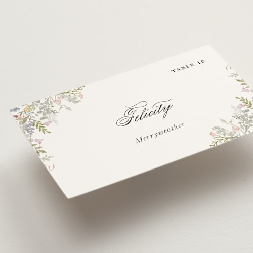 This is a sage wedding place cards with standard by Lori Wemple called flowering arch printing on signature in placecard