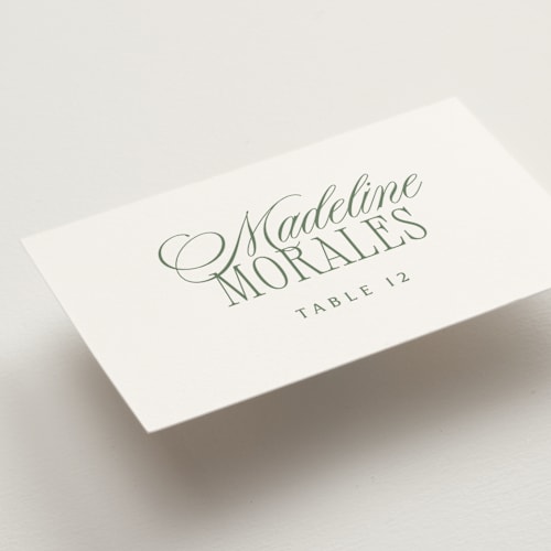 This is a moss wedding place cards with standard by Kelly Schmidt called woods printing on signature in placecard